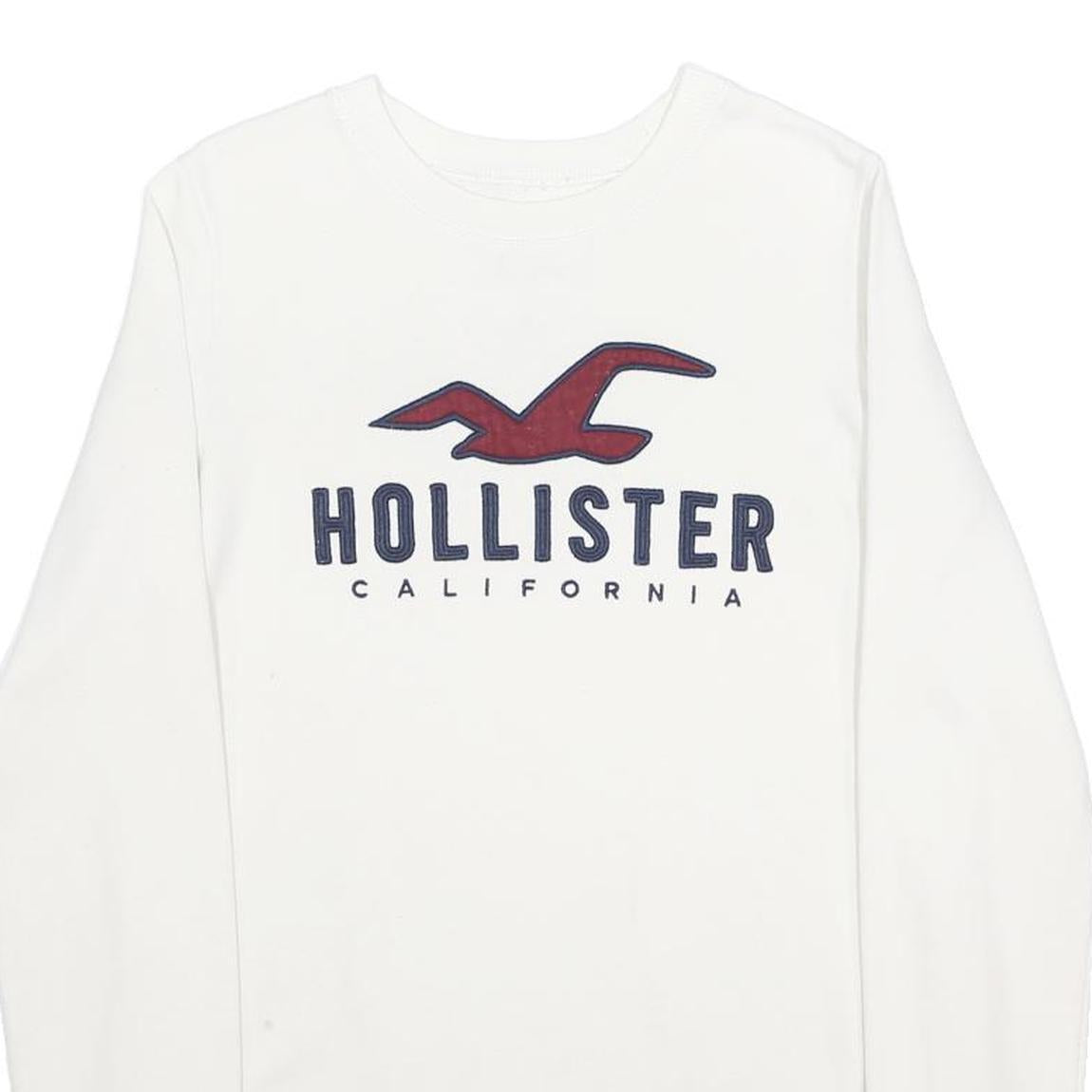 HOLLISTER Mens White Crew Neck XS Cotton Blend Pullover Sweatshirt Logo