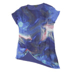 PHASE EIGHT Womens Blue Printed Top Short Sleeve Round Neck UK 12 Asymmetric Hem