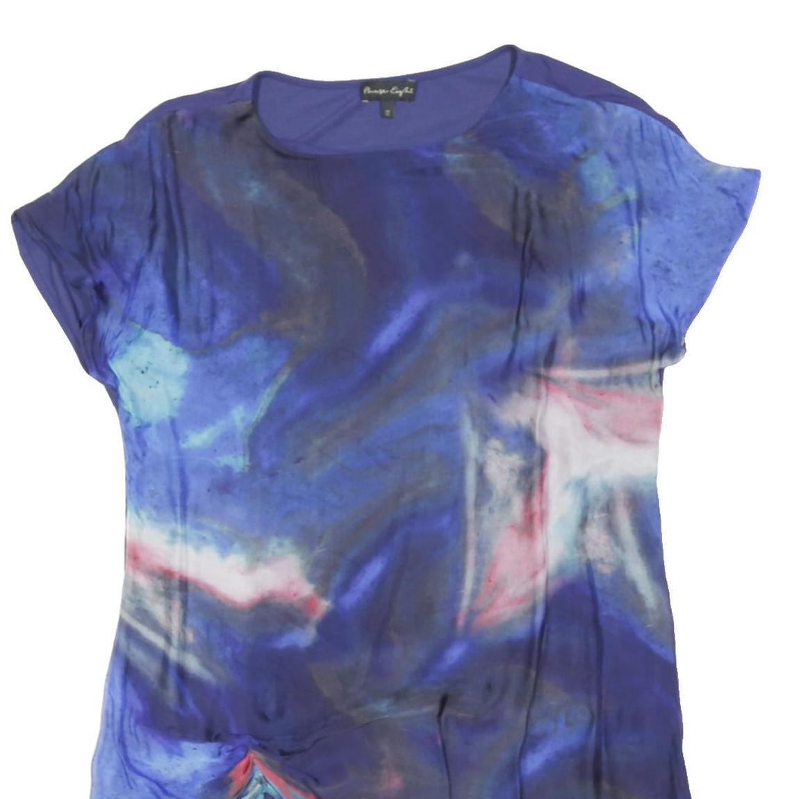 PHASE EIGHT Womens Blue Printed Top Short Sleeve Round Neck UK 12 Asymmetric Hem