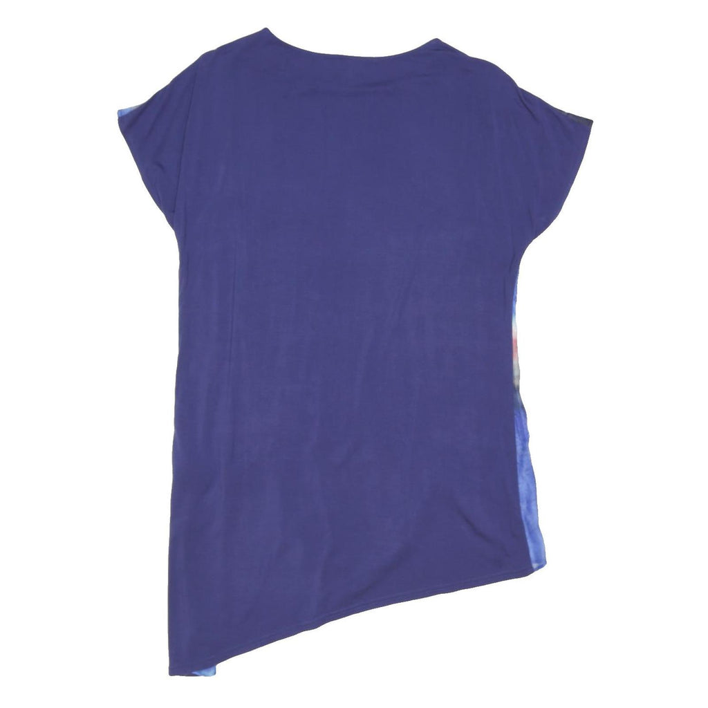 PHASE EIGHT Womens Blue Printed Top Short Sleeve Round Neck UK 12 Asymmetric Hem