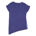 PHASE EIGHT Womens Blue Printed Top Short Sleeve Round Neck UK 12 Asymmetric Hem