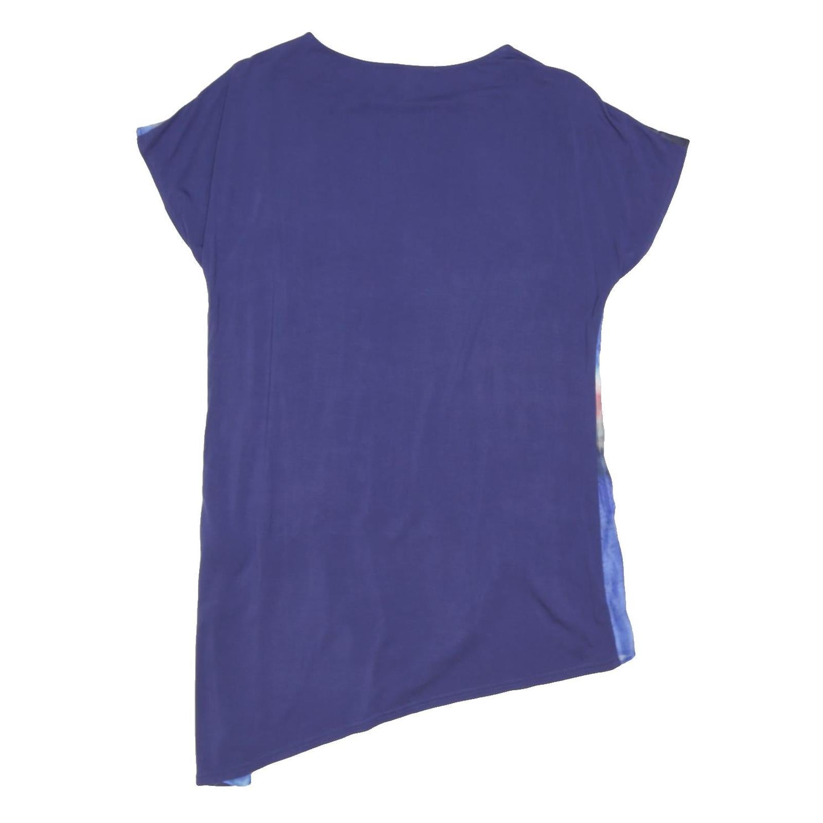PHASE EIGHT Womens Blue Printed Top Short Sleeve Round Neck UK 12 Asymmetric Hem