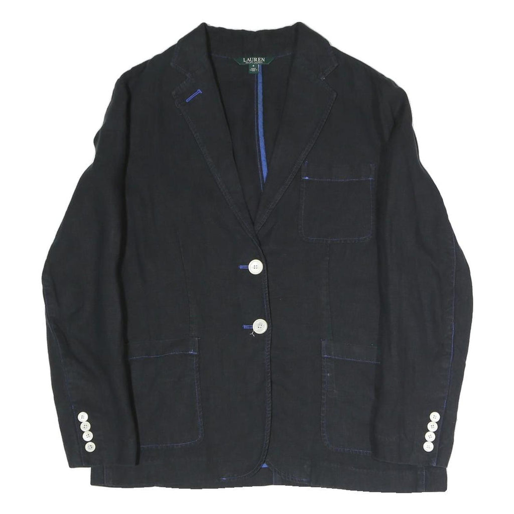 LAUREN RALPH LAUREN Womens Black Button Jacket UK 8 Polyester Blend Classic