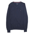 TOMMY HILFIGER Mens Navy Blue Plain Cotton V-Neck Basic Knit Jumper L