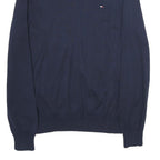 TOMMY HILFIGER Mens Navy Blue Plain Cotton V-Neck Basic Knit Jumper L