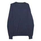 TOMMY HILFIGER Mens Navy Blue Plain Cotton V-Neck Basic Knit Jumper L