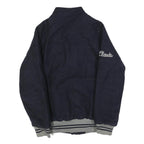 Mens Navy Blue Varsity Style Jacket S Wool Button Front Striped Ribbed Trim