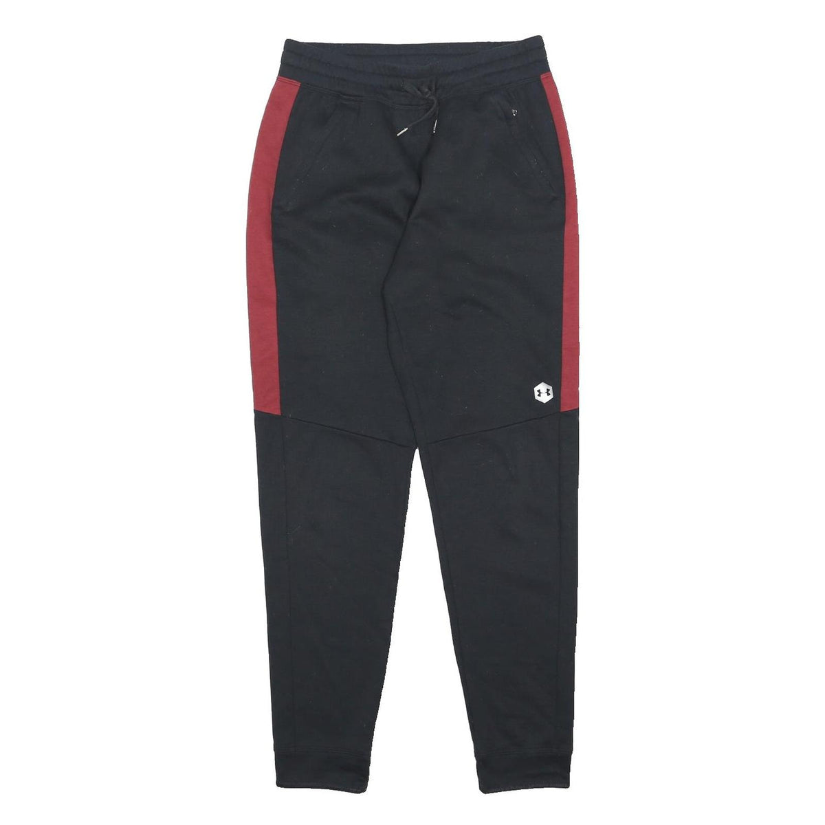 UNDER ARMOUR Mens Joggers Black & Burgundy Slim Tapered M W28 L30 Logo