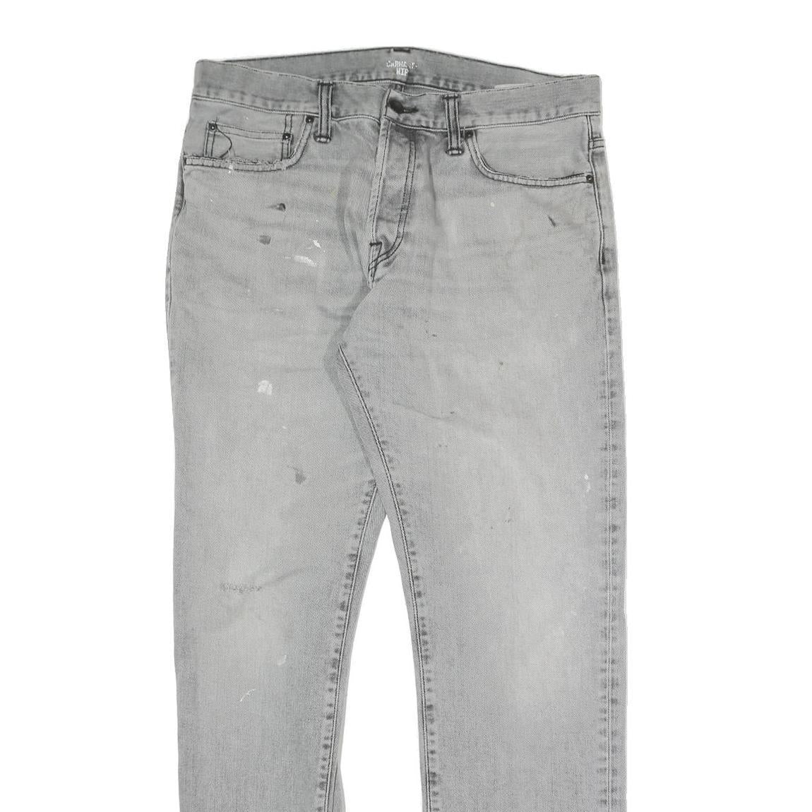 CARHARTT WIP Mens Jeans Grey Regular Straight Denim Medium W34 L30 Workwear Zip