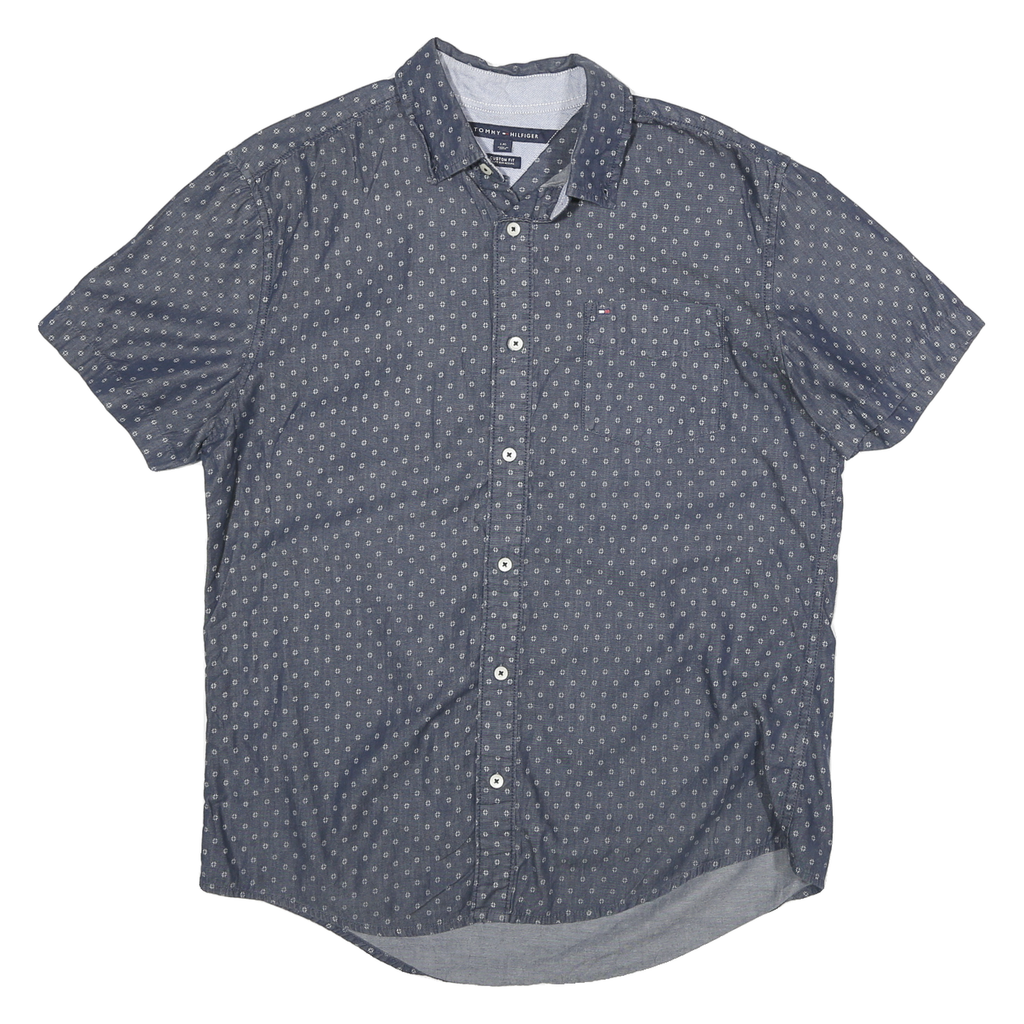 TOMMY HILFIGER Mens Blue Shirt S Cotton Blend Printed Casual Short Sleeve