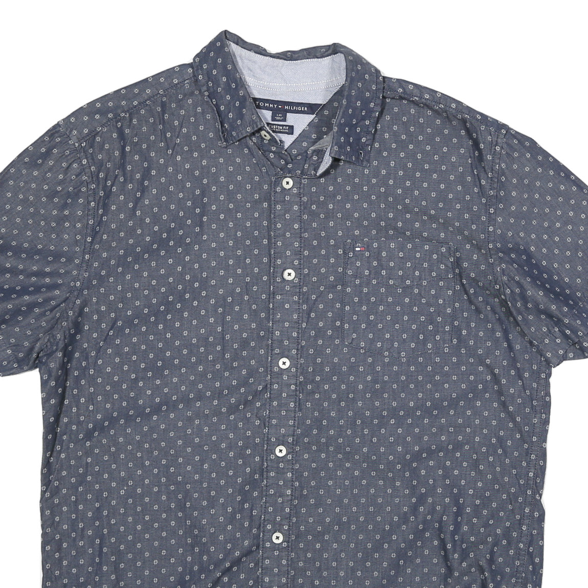 TOMMY HILFIGER Mens Blue Shirt S Cotton Blend Printed Casual Short Sleeve