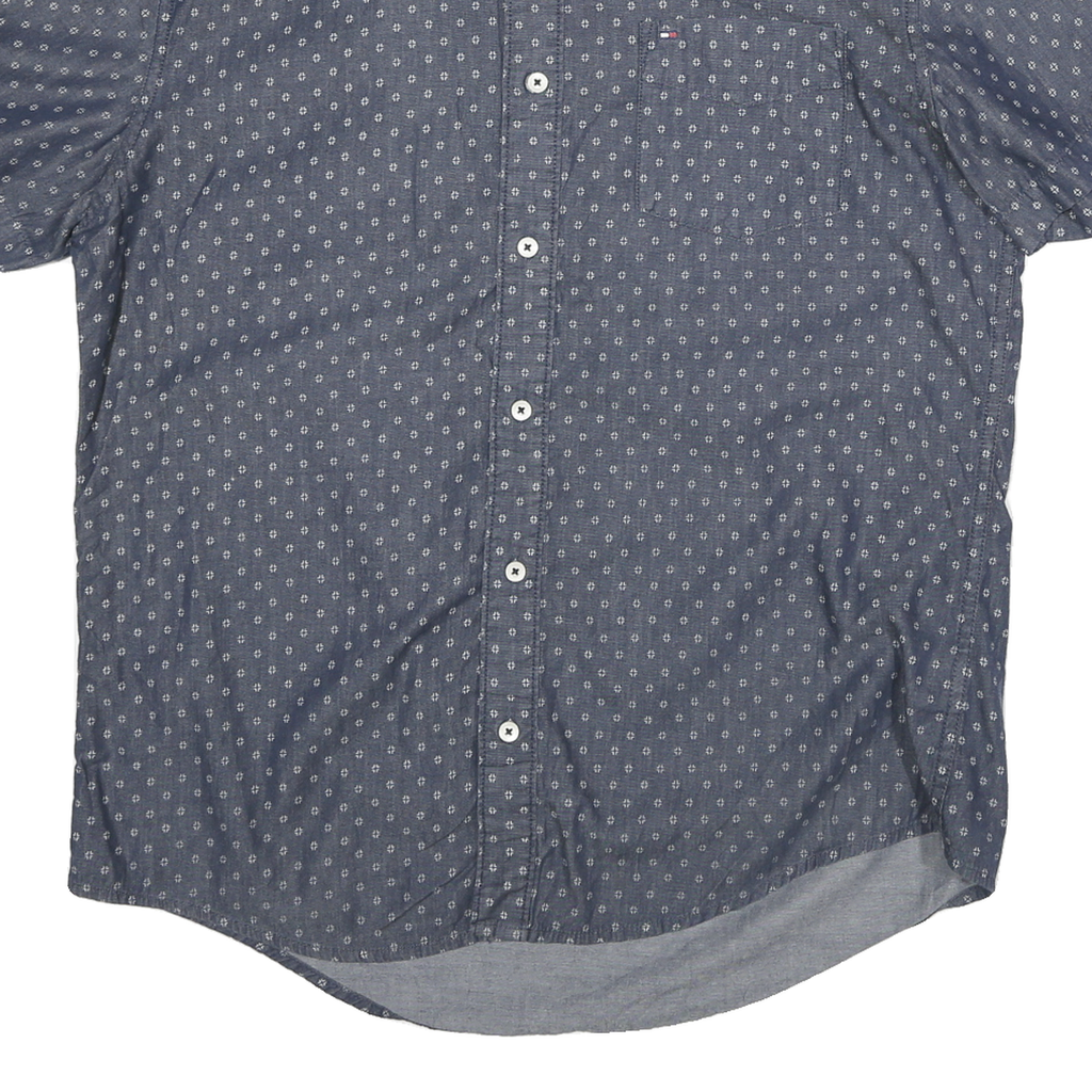 TOMMY HILFIGER Mens Blue Shirt S Cotton Blend Printed Casual Short Sleeve
