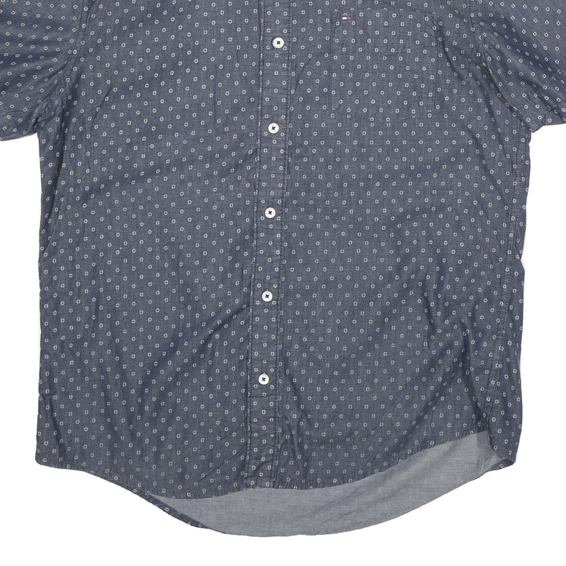 TOMMY HILFIGER Mens Blue Shirt S Cotton Blend Printed Casual Short Sleeve