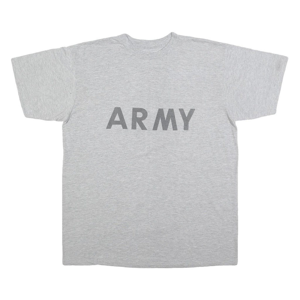 Mens Grey Cotton Blend Plain XL Short Sleeve Crew Neck Army Print T-Shirt