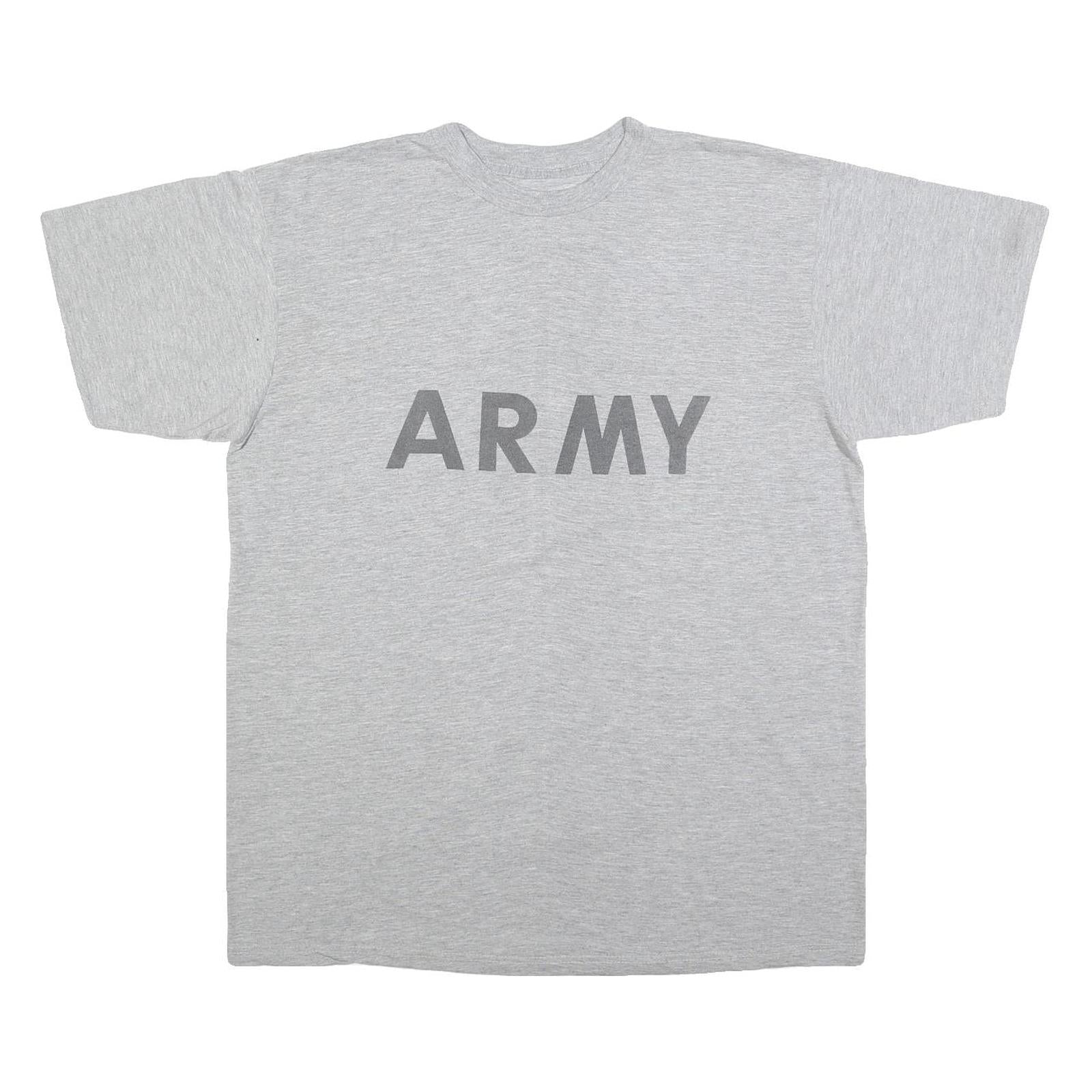 Mens Grey Cotton Blend Plain XL Short Sleeve Crew Neck Army Print T-Shirt