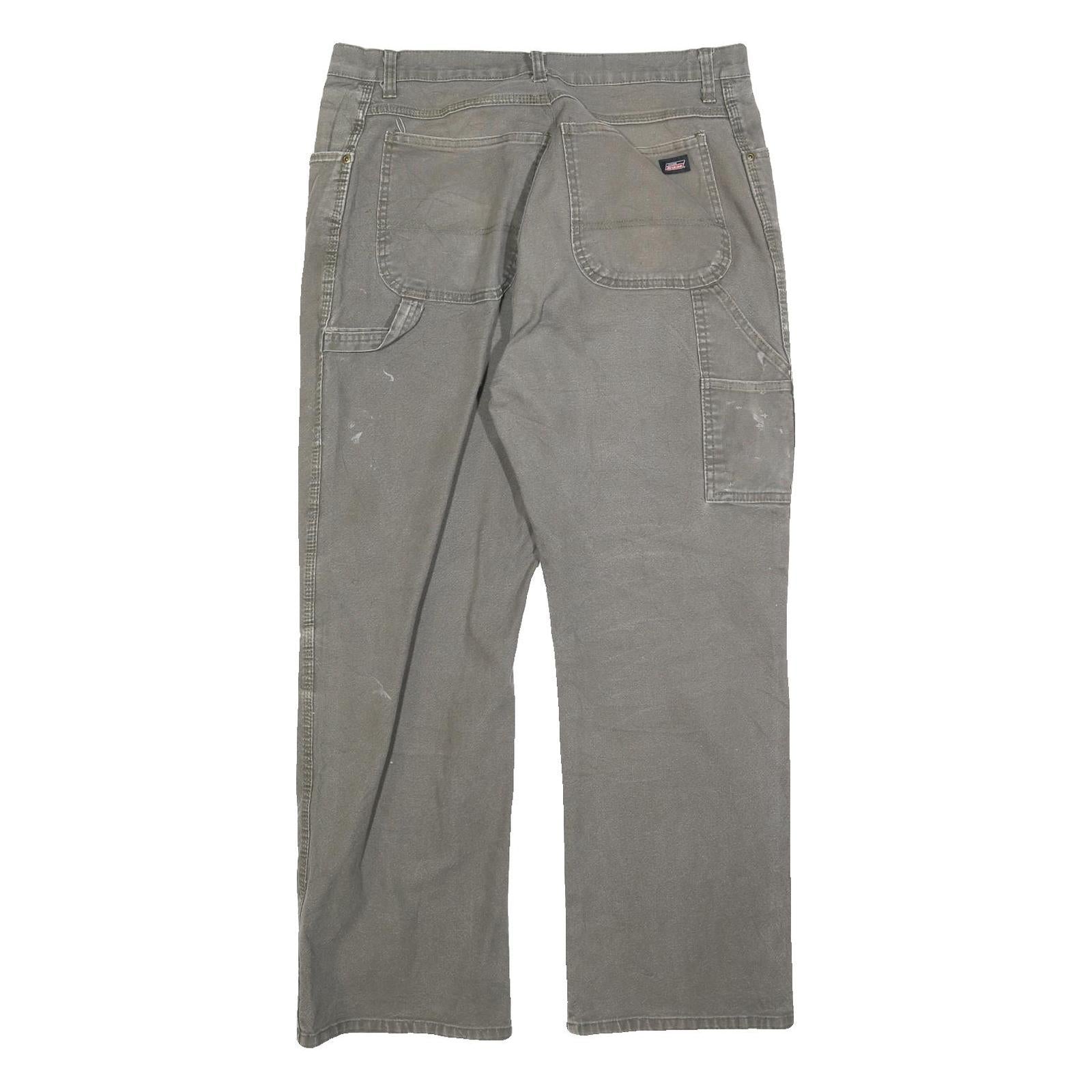 DICKIES Mens Cotton Blend Beige Regular Fit Straight Leg Trousers W35 L29