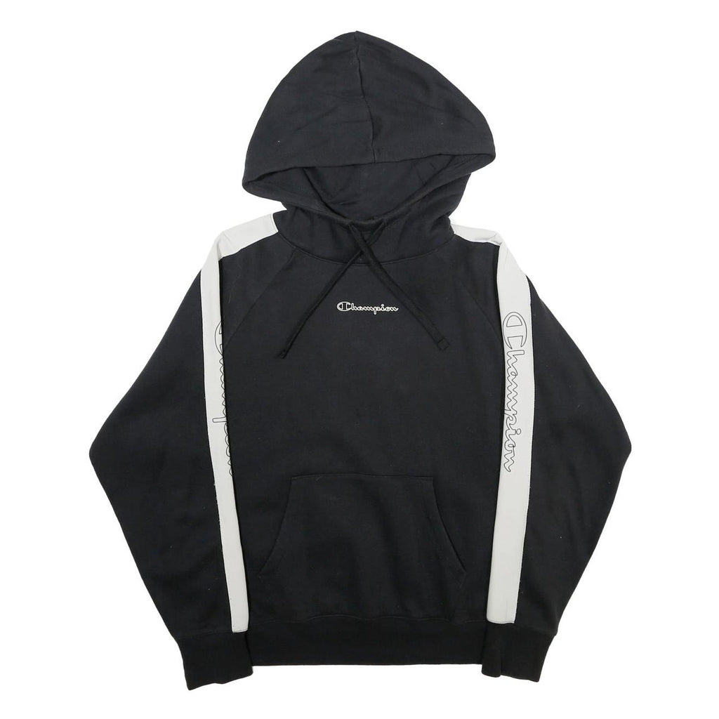CHAMPION Womens Black & White Hoodie M Cotton Blend Pullover Logo Sweatshirt