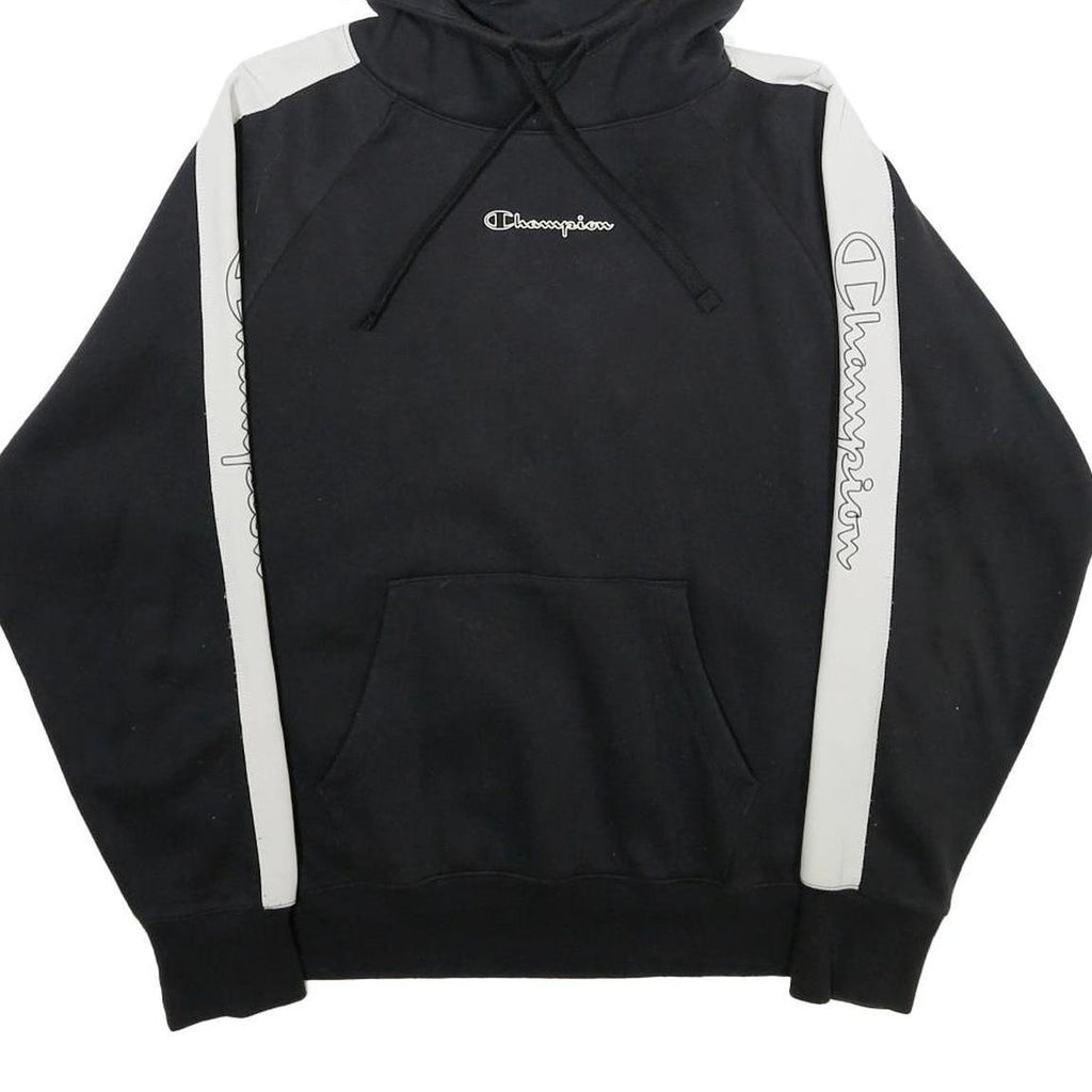 CHAMPION Womens Black & White Hoodie M Cotton Blend Pullover Logo Sweatshirt