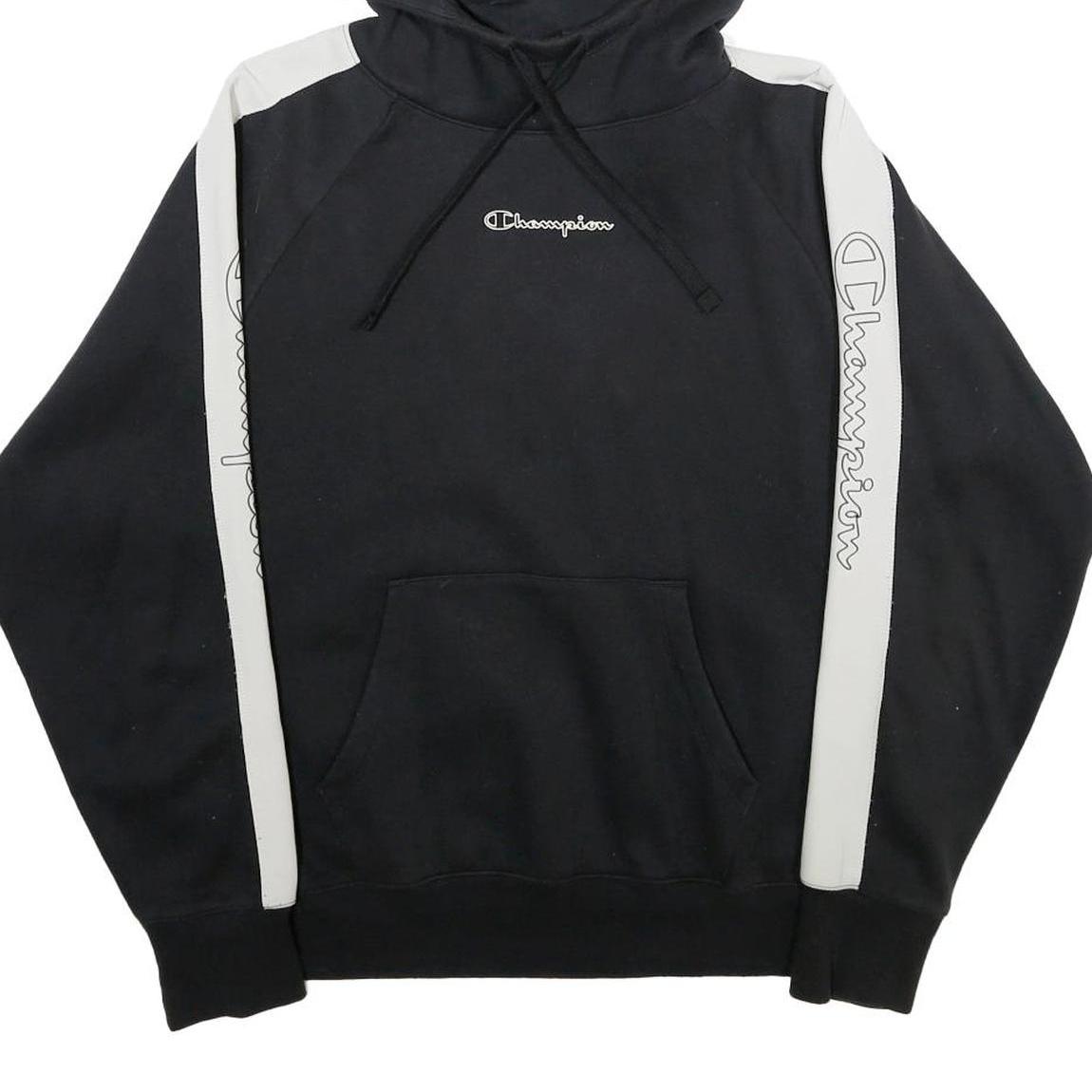 CHAMPION Womens Black & White Hoodie M Cotton Blend Pullover Logo Sweatshirt