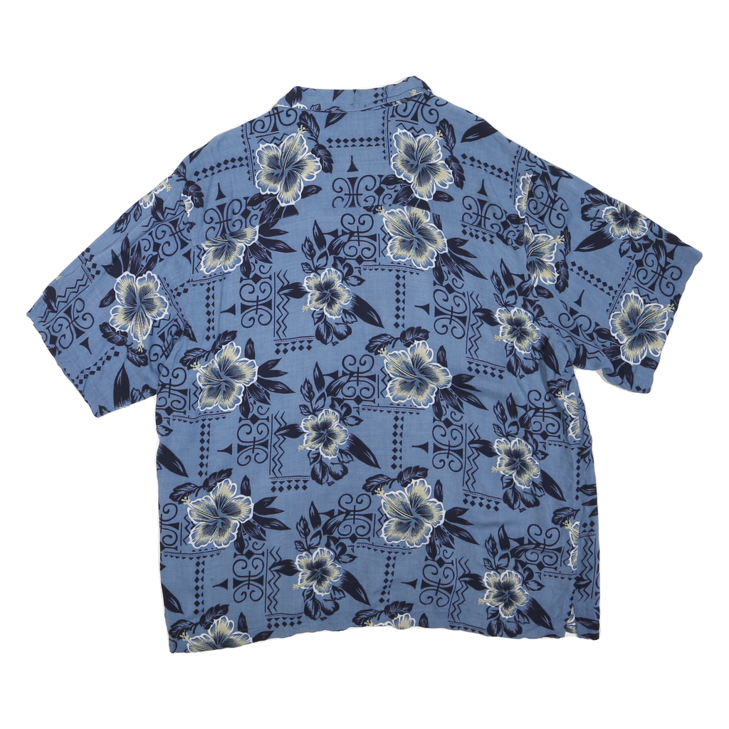 ISLANDER Mens Blue Hawaiian Rayon Shirt XL Floral Print Relaxed Fit Casual