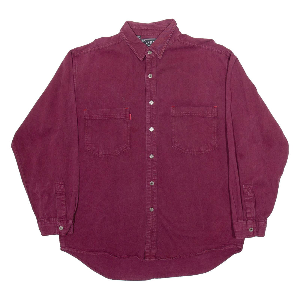 BASIC Mens Plain Shirt Red Long Sleeve L