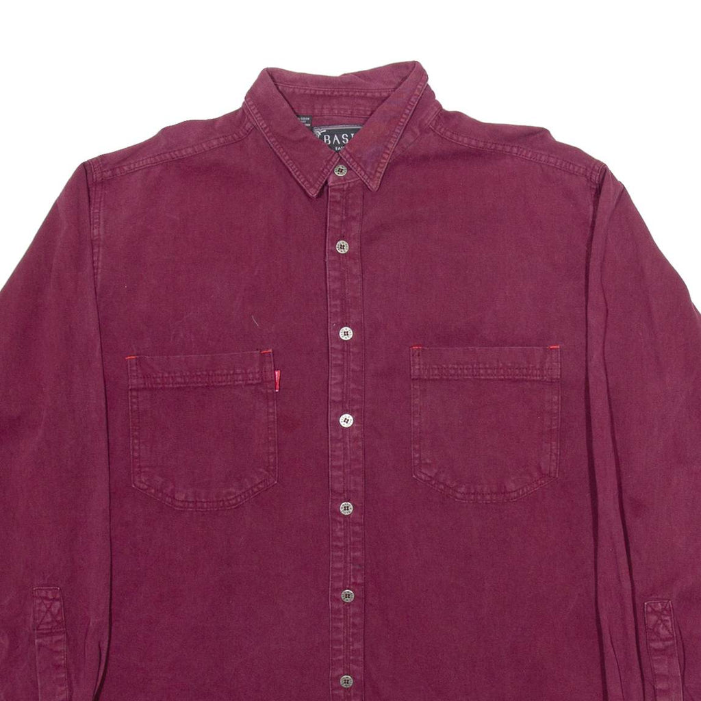 BASIC Mens Plain Shirt Red Long Sleeve L