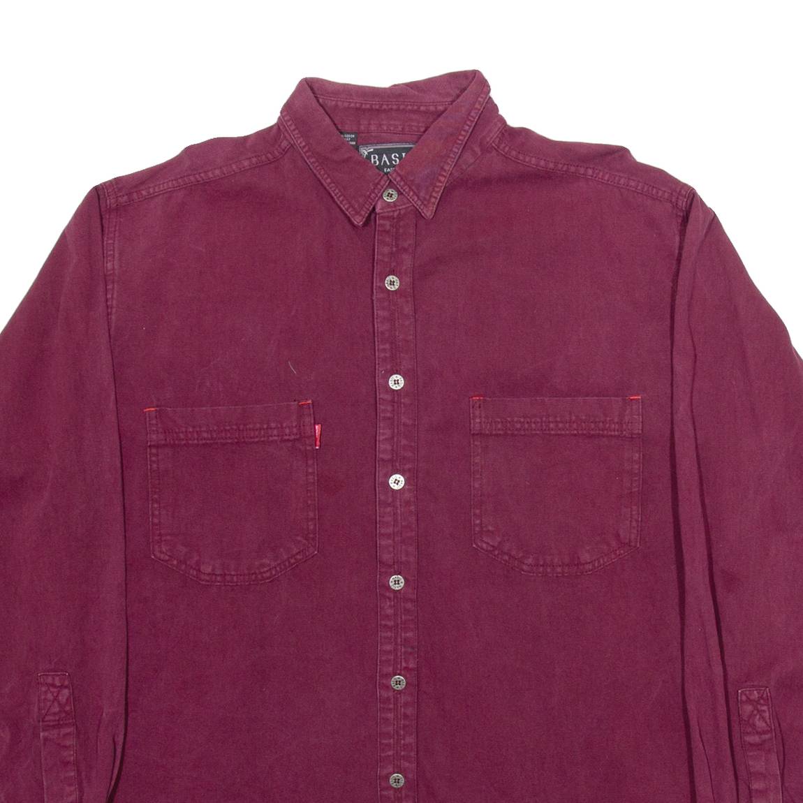 BASIC Mens Plain Shirt Red Long Sleeve L