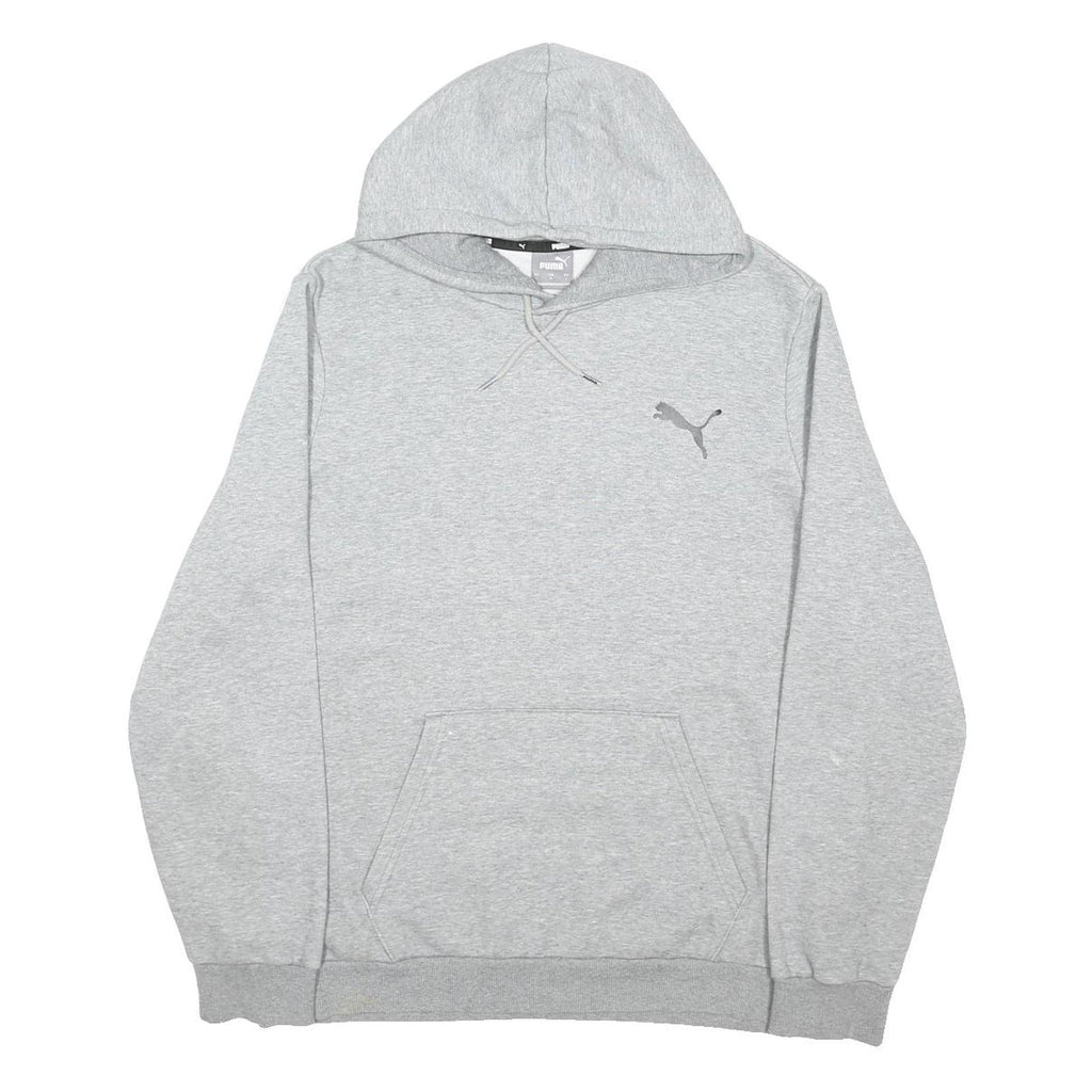 PUMA Mens Grey Hoodie L Cotton Blend Pullover Logo Sweatshirt Casual