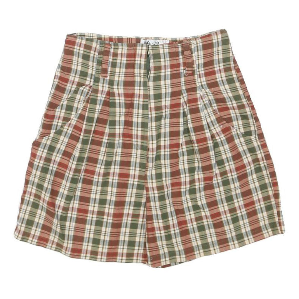 Womens Cotton Blend Beige Green & Red Plaid Casual Shorts S W26