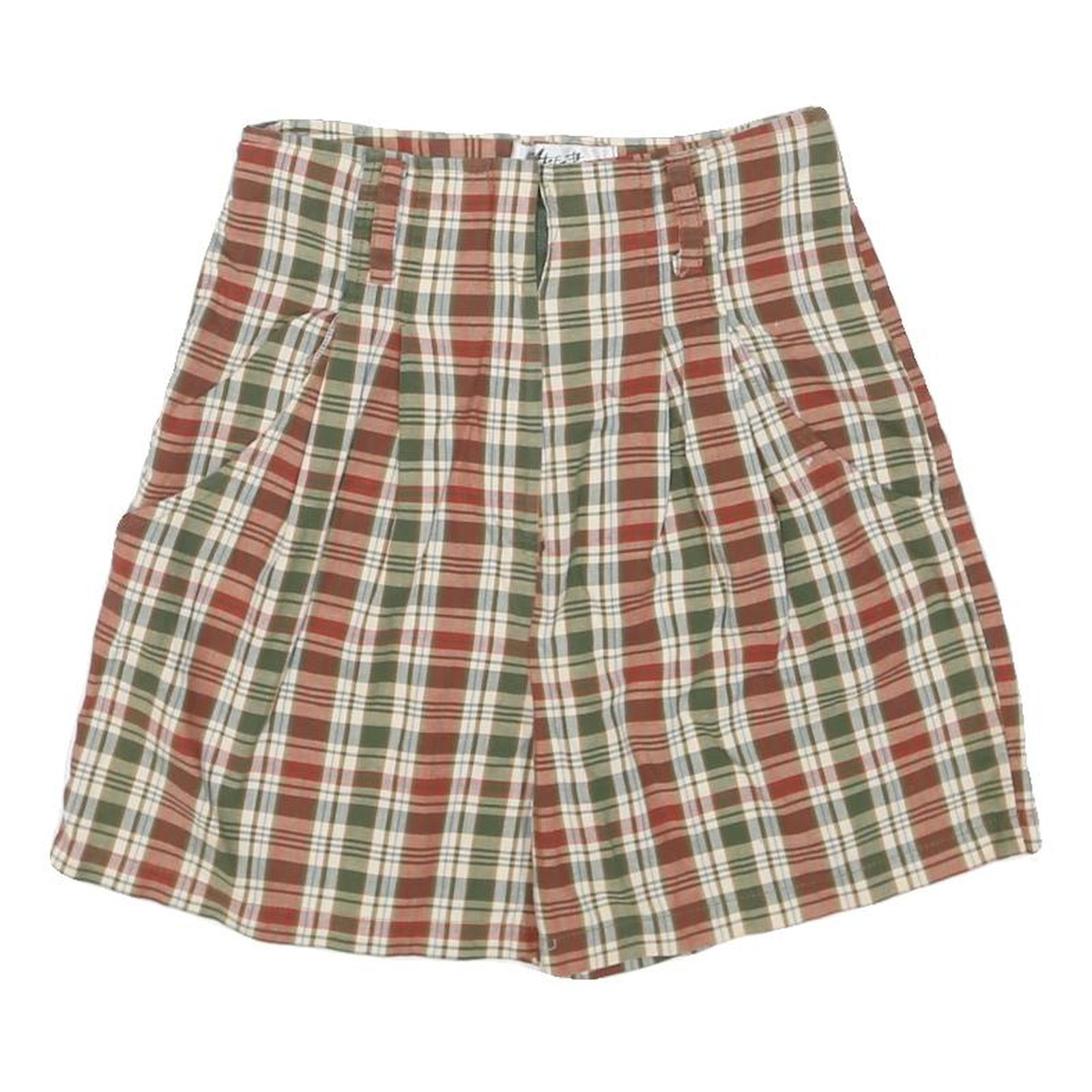 Womens Cotton Blend Beige Green & Red Plaid Casual Shorts S W26