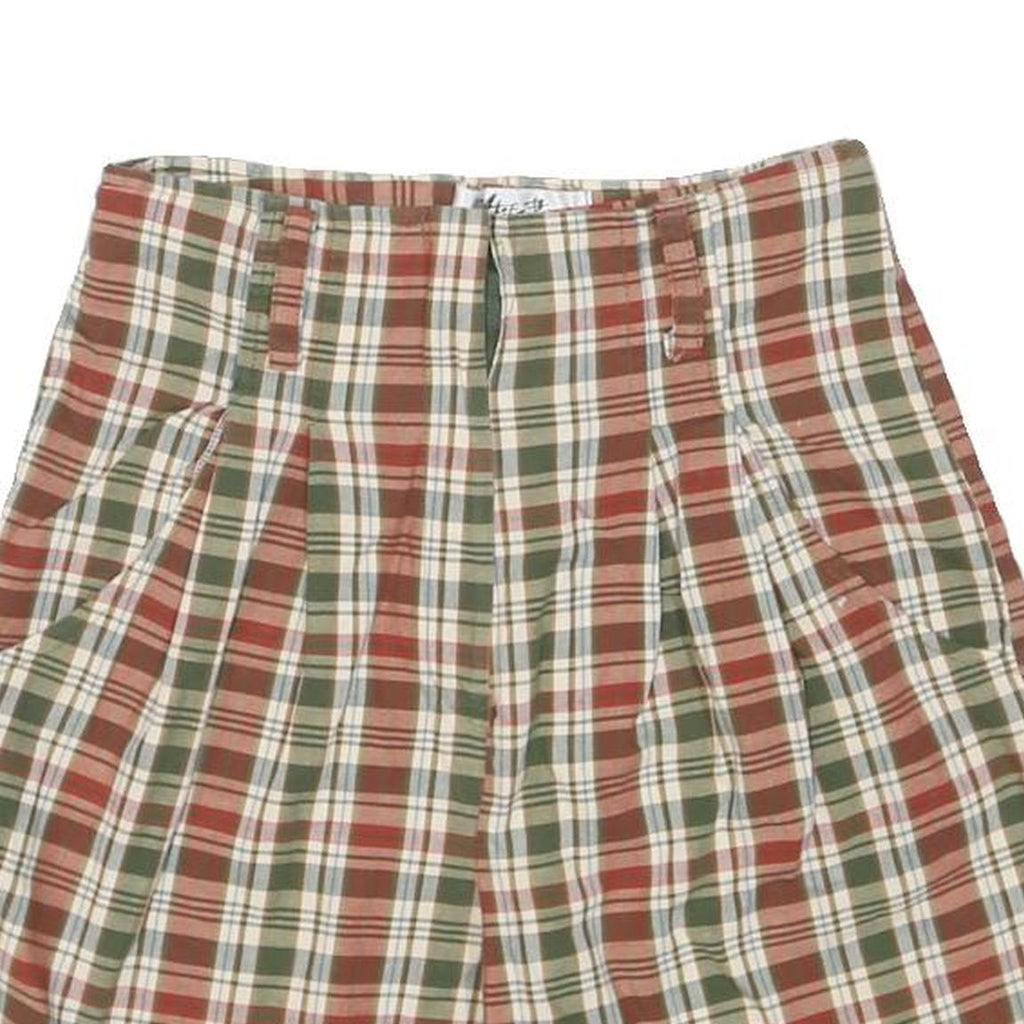 Womens Cotton Blend Beige Green & Red Plaid Casual Shorts S W26