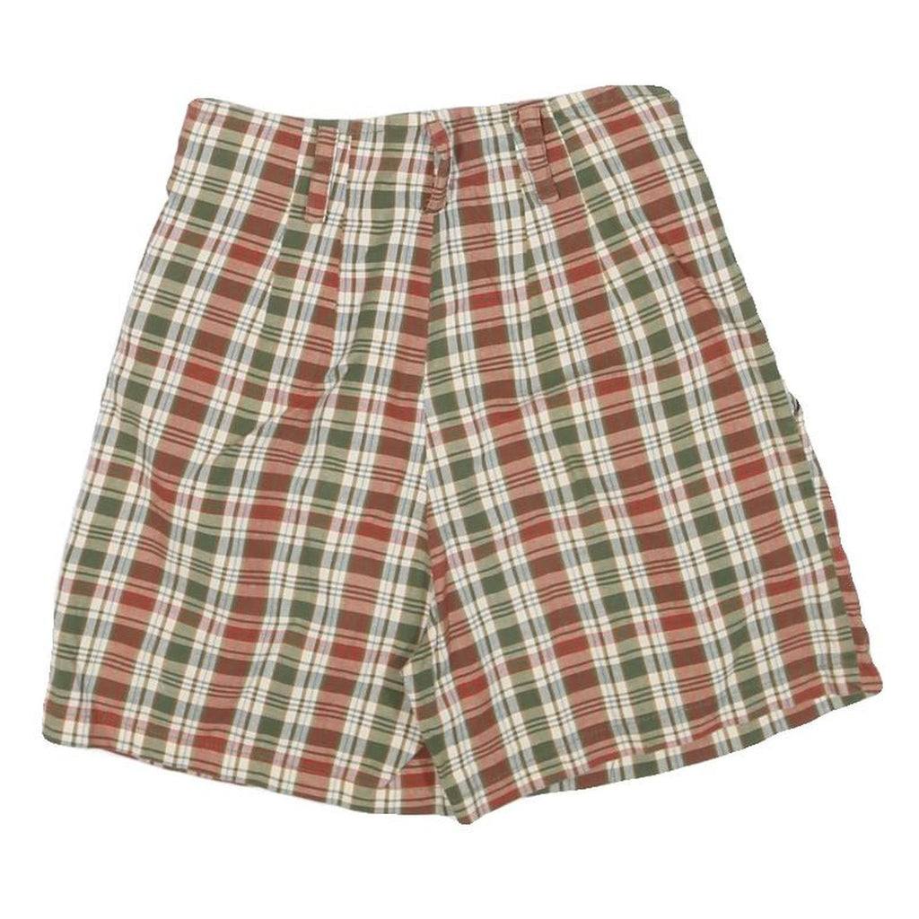 Womens Cotton Blend Beige Green & Red Plaid Casual Shorts S W26