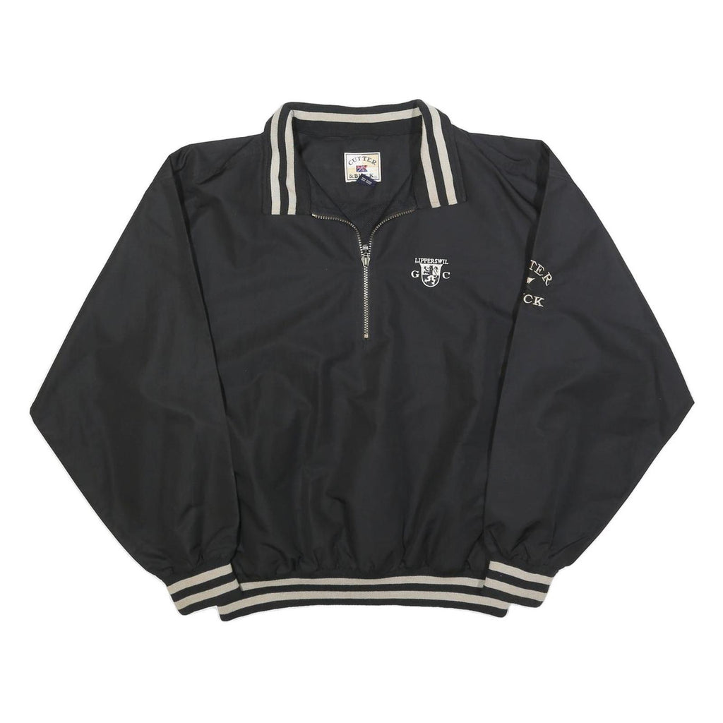 CUTTER & BUCK Mens Black Golf Jacket L Polyester Zip Collar Striped Ribbed Cuffs