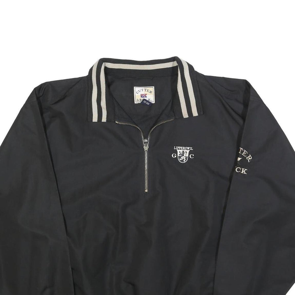 CUTTER & BUCK Mens Black Golf Jacket L Polyester Zip Collar Striped Ribbed Cuffs
