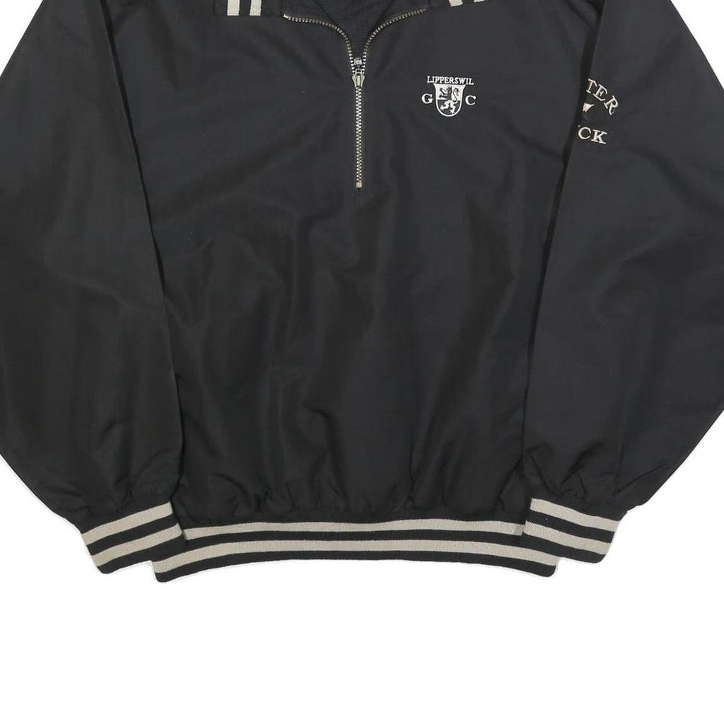 CUTTER & BUCK Mens Black Golf Jacket L Polyester Zip Collar Striped Ribbed Cuffs