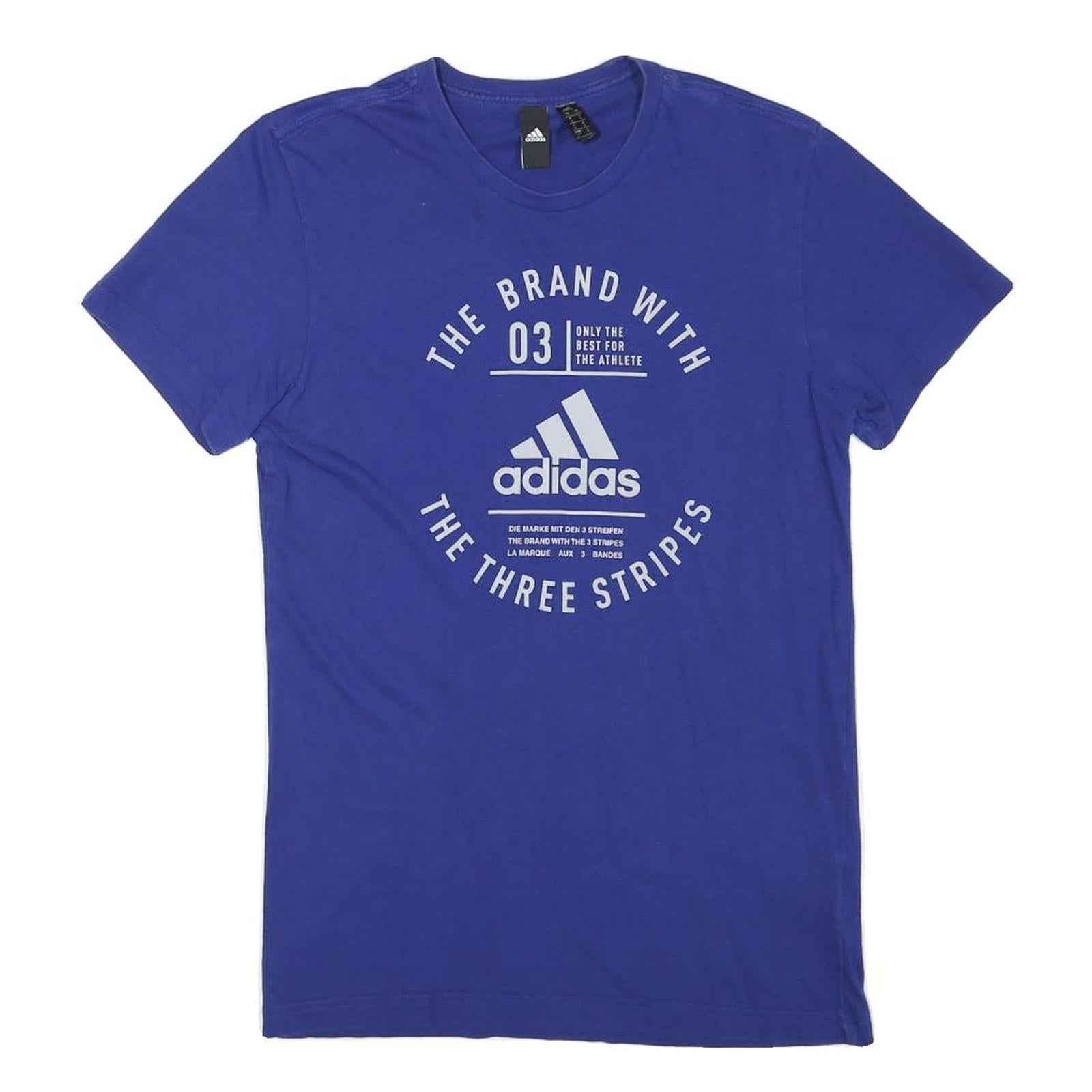 ADIDAS Mens Blue Graphic T-Shirt S Short Sleeve Crew Neck Cotton Blend