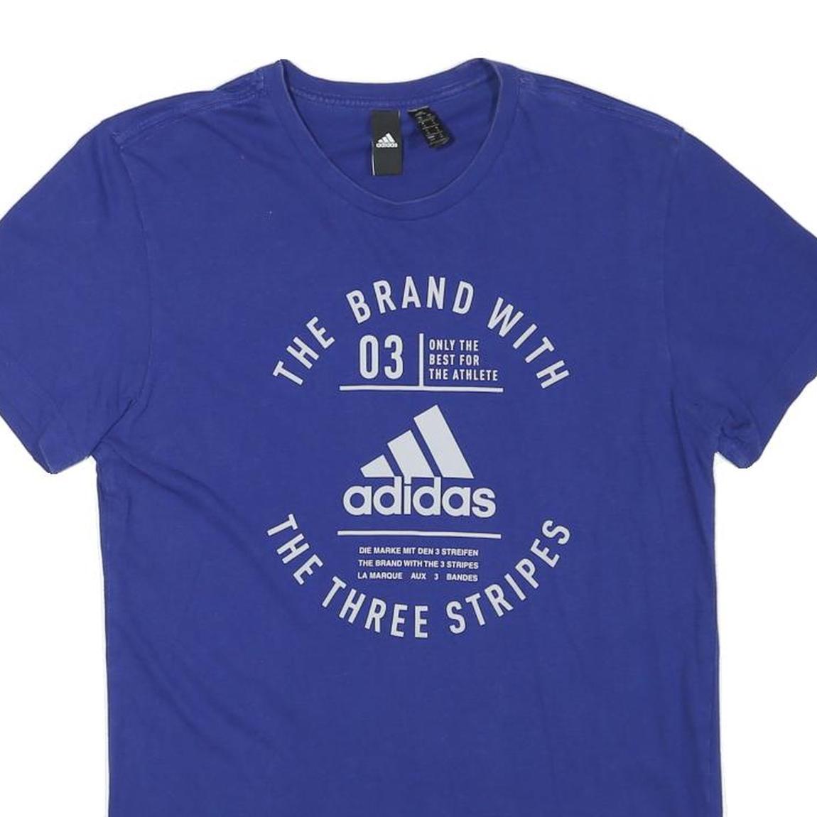 ADIDAS Mens Blue Graphic T-Shirt S Short Sleeve Crew Neck Cotton Blend