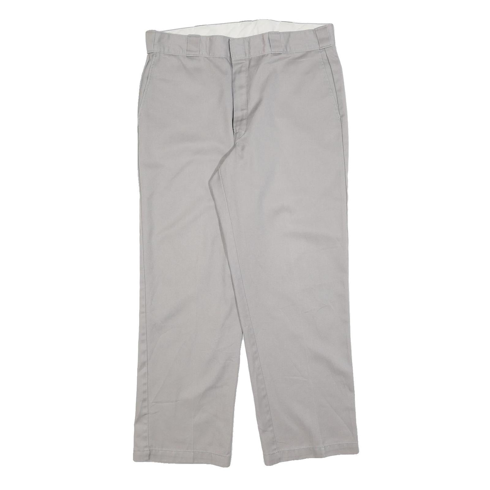 DICKIES Mens Cotton Blend Beige Relaxed Straight Trousers W36 L30 Casual