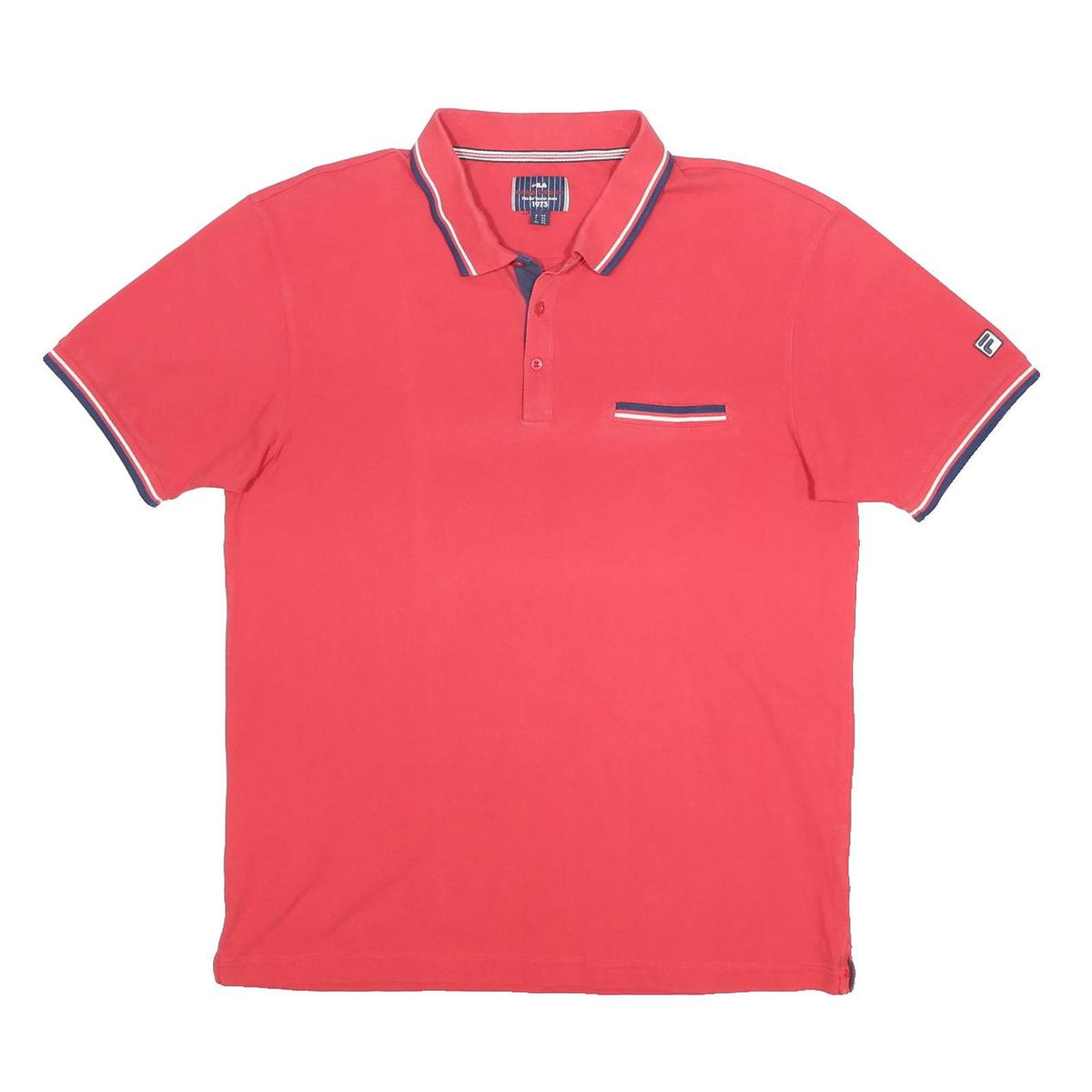 FILA Mens Red & Navy Polo Shirt Short Sleeve Cotton Blend XL Classic Logo
