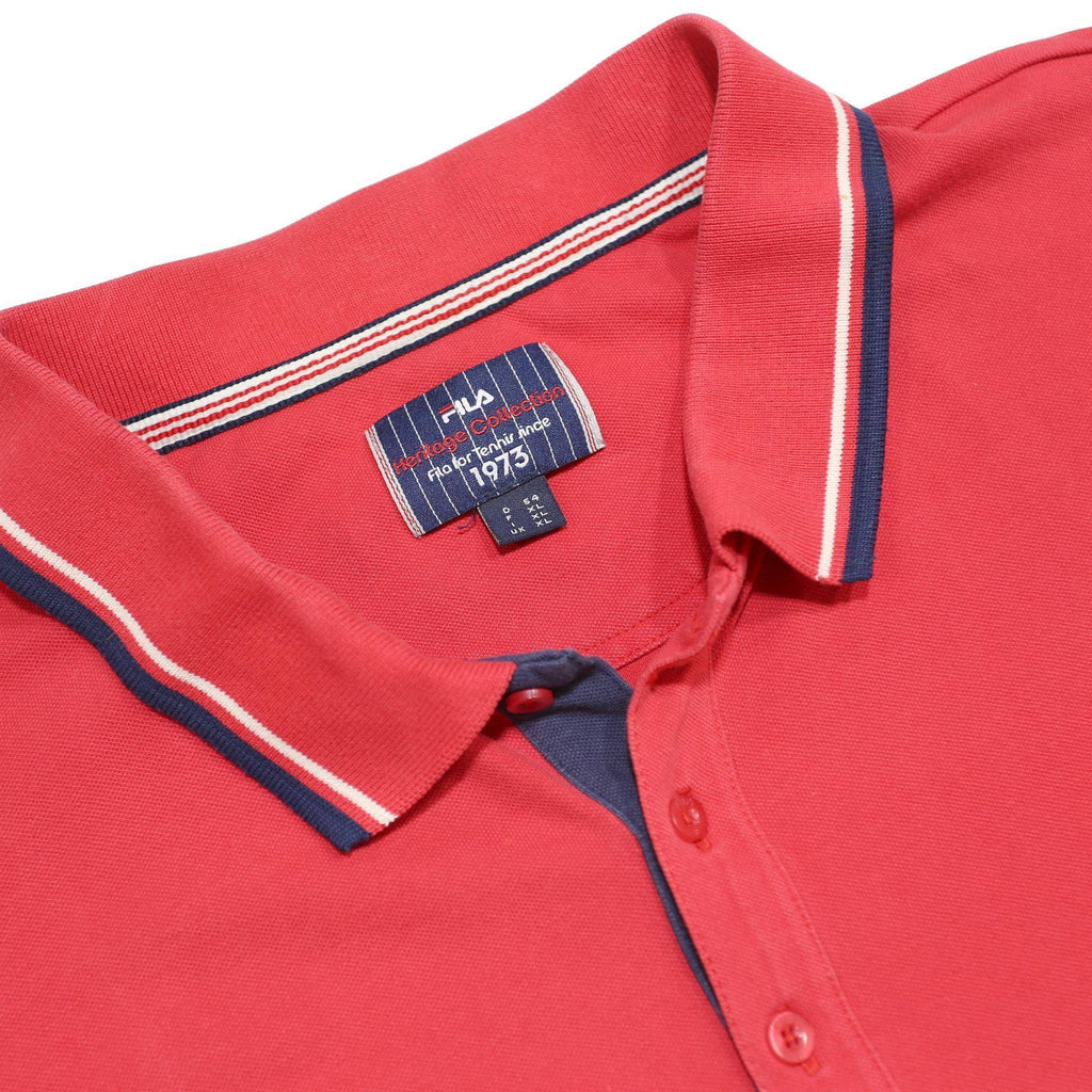 FILA Mens Red & Navy Polo Shirt Short Sleeve Cotton Blend XL Classic Logo
