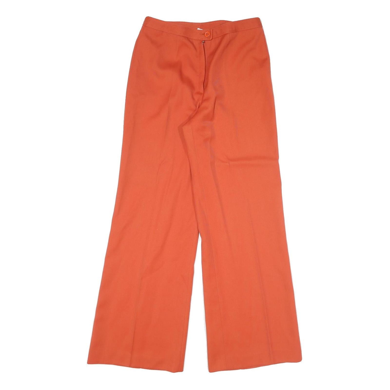 LUCIA Womens Wool Blend Relaxed Orange Trousers W27 L30 Button Zip Wide Leg