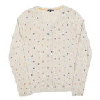 TOMMY HILFIGER Womens Cream Cotton Patterned Button Up Jumper S Lightweight Soft