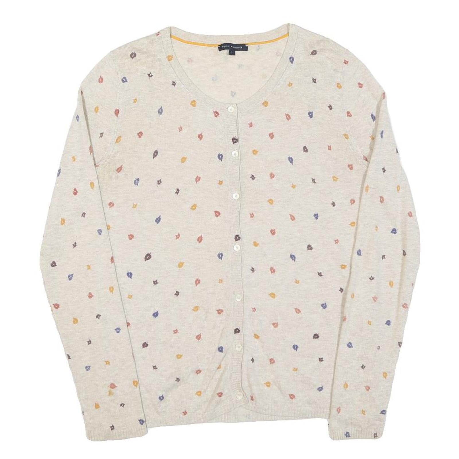 TOMMY HILFIGER Womens Cream Cotton Patterned Button Up Jumper S Lightweight Soft