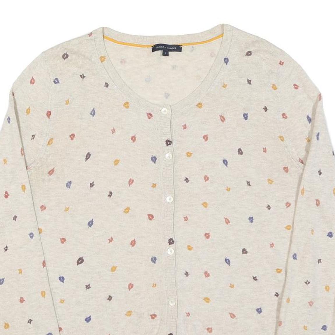 TOMMY HILFIGER Womens Cream Cotton Patterned Button Up Jumper S Lightweight Soft