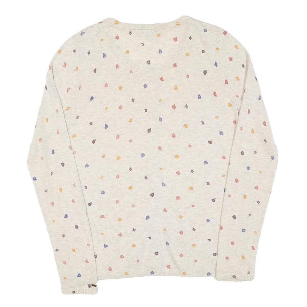 TOMMY HILFIGER Womens Cream Cotton Patterned Button Up Jumper S Lightweight Soft