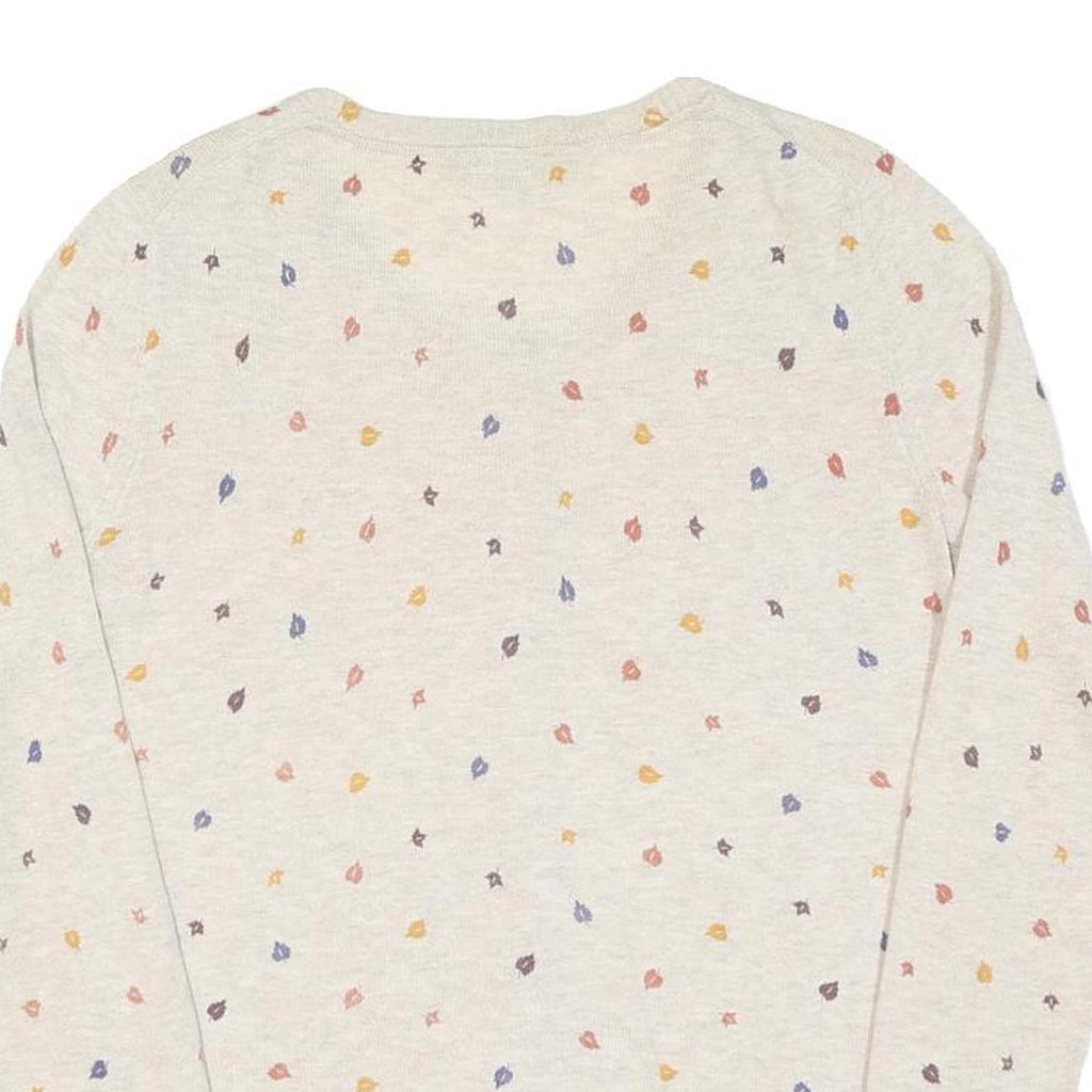 TOMMY HILFIGER Womens Cream Cotton Patterned Button Up Jumper S Lightweight Soft