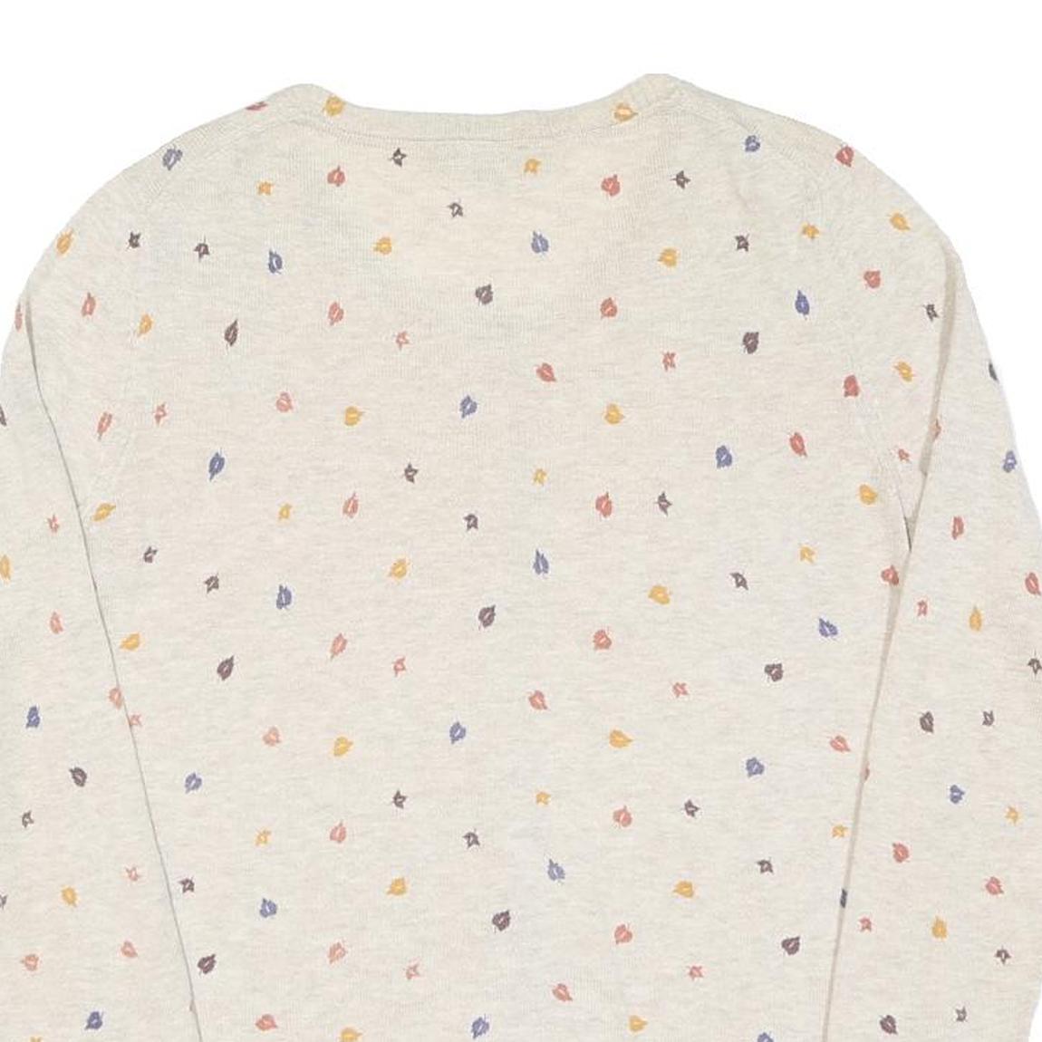 TOMMY HILFIGER Womens Cream Cotton Patterned Button Up Jumper S Lightweight Soft