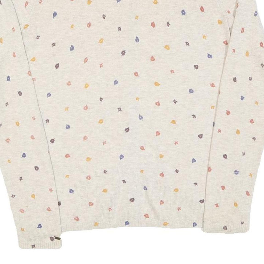 TOMMY HILFIGER Womens Cream Cotton Patterned Button Up Jumper S Lightweight Soft