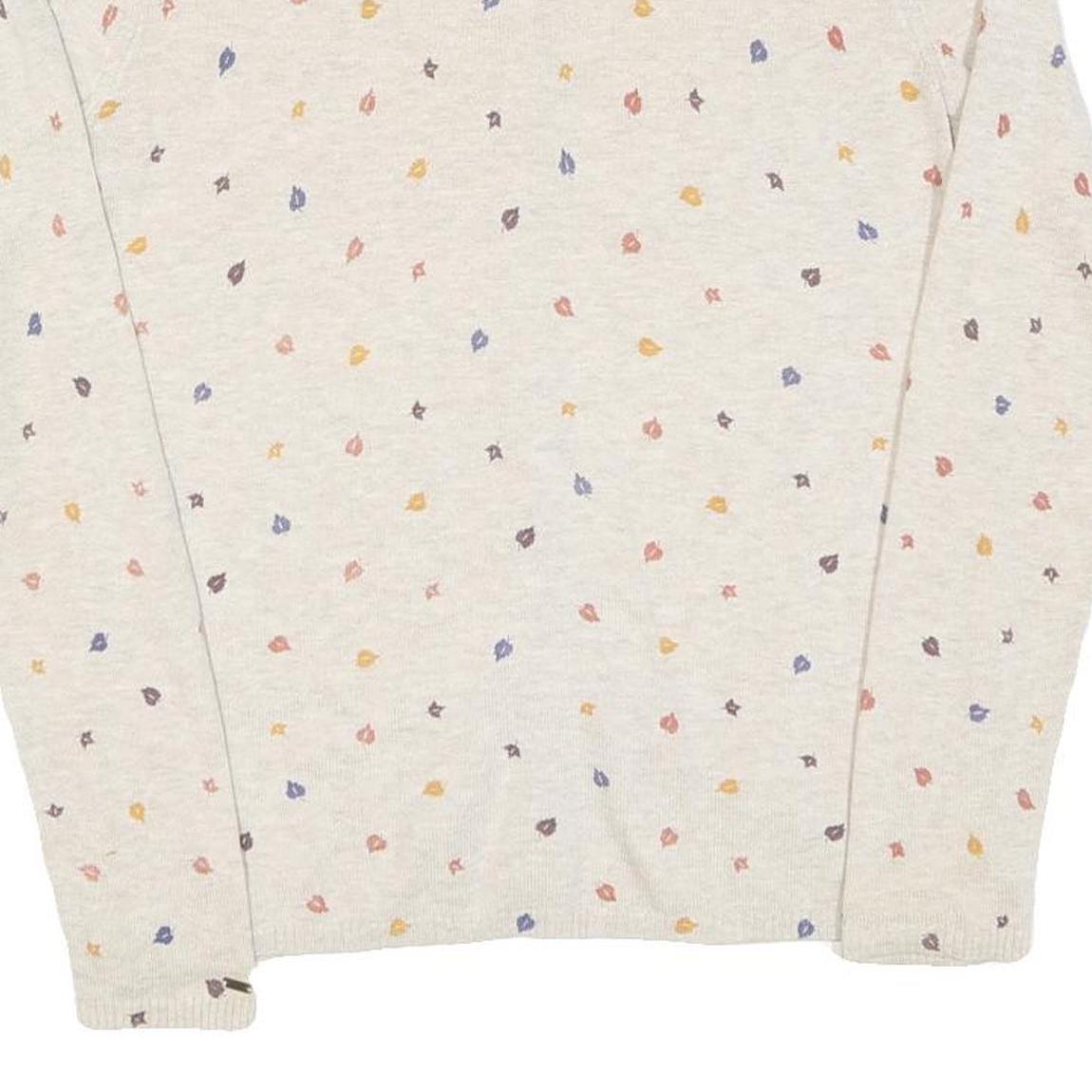 TOMMY HILFIGER Womens Cream Cotton Patterned Button Up Jumper S Lightweight Soft