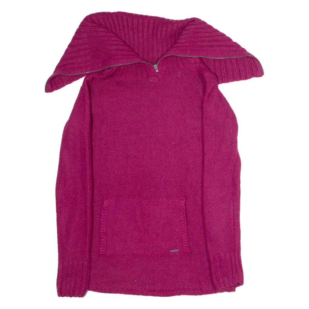 O'NEILL Womens Jumper Pink Roll Neck Chunky Knit M